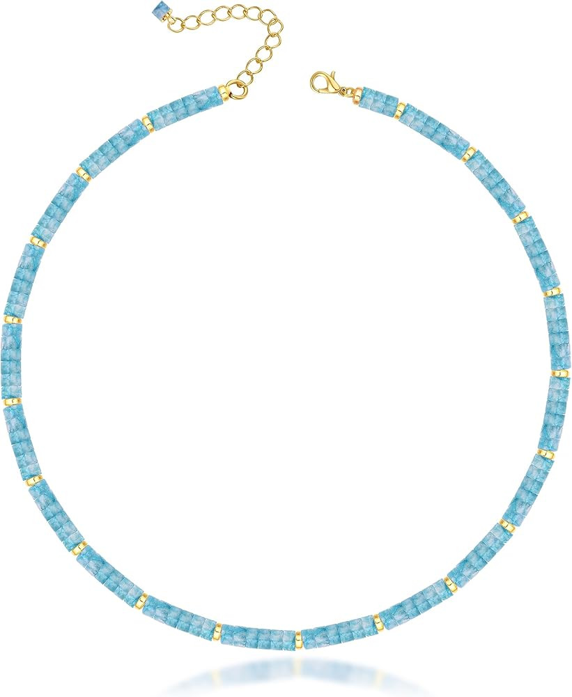 Heishi Style Gemstone Beaded Choker Necklace for Women Girls, Summer Must-have Jewelry, Surfer Be... | Amazon (US)