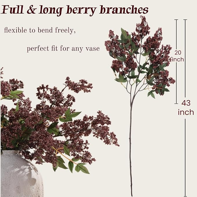 43" Faux Berry Stems for Vase, Faux Stems for Vase Filler Realistic Berry Picks Artificial Branch... | Amazon (US)