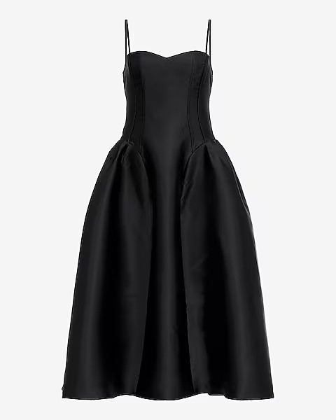 Satin Sweetheart Sleeveless Drop Waist Midi Dress with Pockets | Express