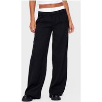 Black Premium Woven Double Waistband Tailored Pants | PrettyLittleThing US