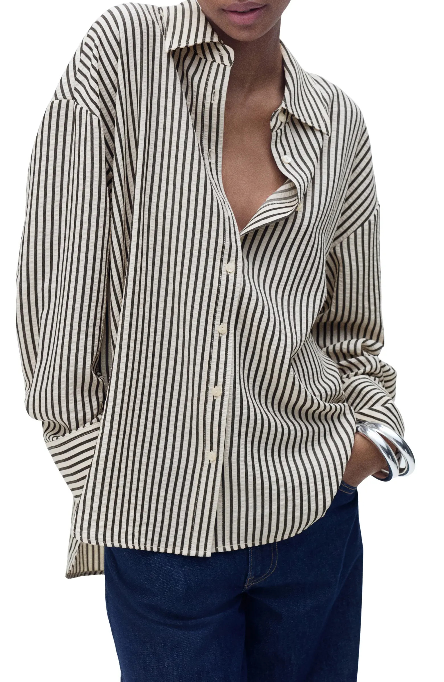 MANGO Textured Stripe Button-Up Shirt | Nordstrom | Nordstrom