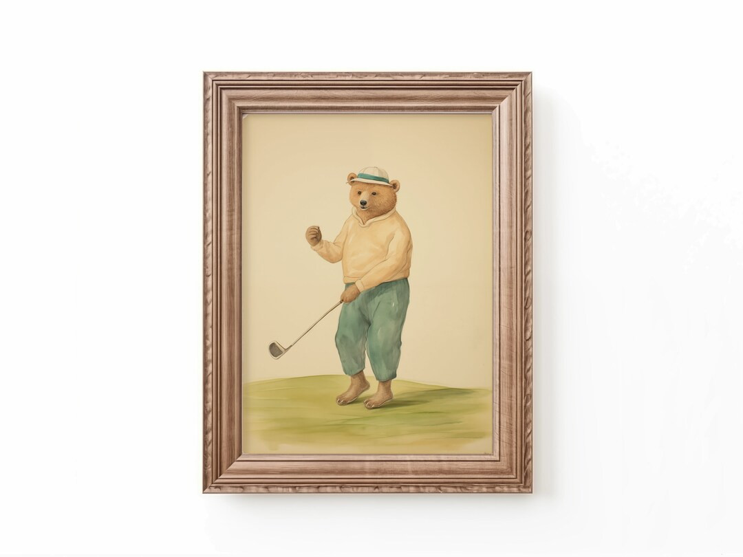 Bear Playing Golf Art Print, Nursery Prints Neutral, Nursery Golf Theme Decor by Bespoke Littles | Etsy (US)