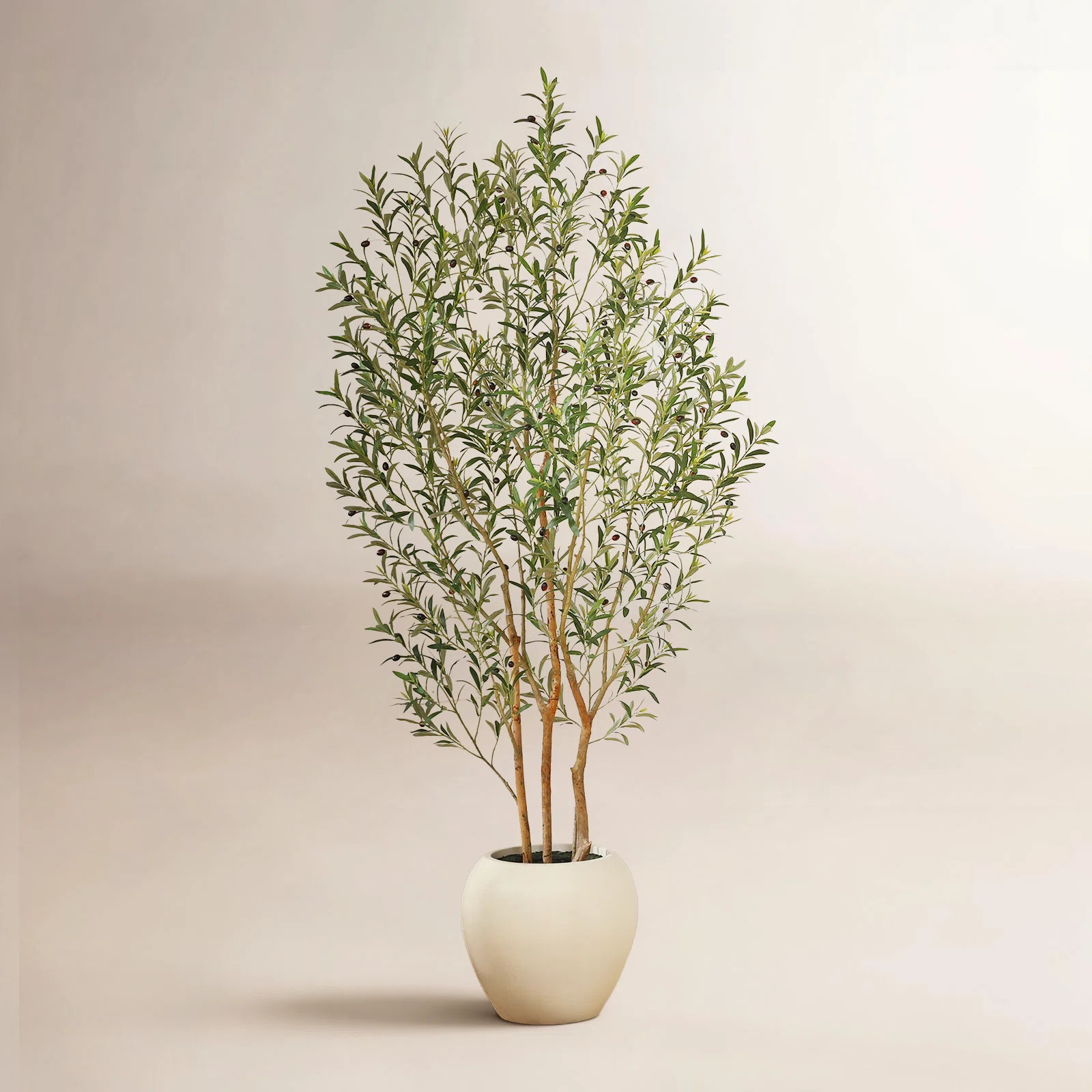 George 8ft Artificial Olive Tree with White Tall Planter, Faux Olive Tree with Natural Trunk | Wayfair North America