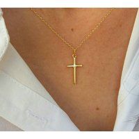 Gold Cross Necklace, Christian 14K Filled Orthodox Cross, Birthday Gift, Tiny Minimal Necklace | Etsy (US)