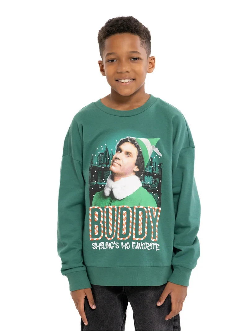 Buddy the Elf Boys Long Sleeve Holiday Graphic Crewneck, Sizes 4-18 | Walmart (US)