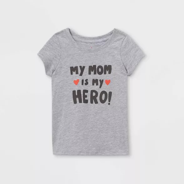 Toddler Girls' 'Mom Is My Hero' Short Sleeve T-Shirt - Cat & Jack™ Light Gray | Target