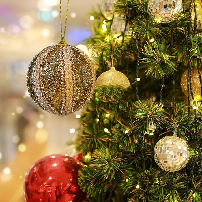 Christmas Tree Ornaments, Gold Christmas Bells Ornaments Christmas Decorations Glittering Hanging... | Amazon (US)