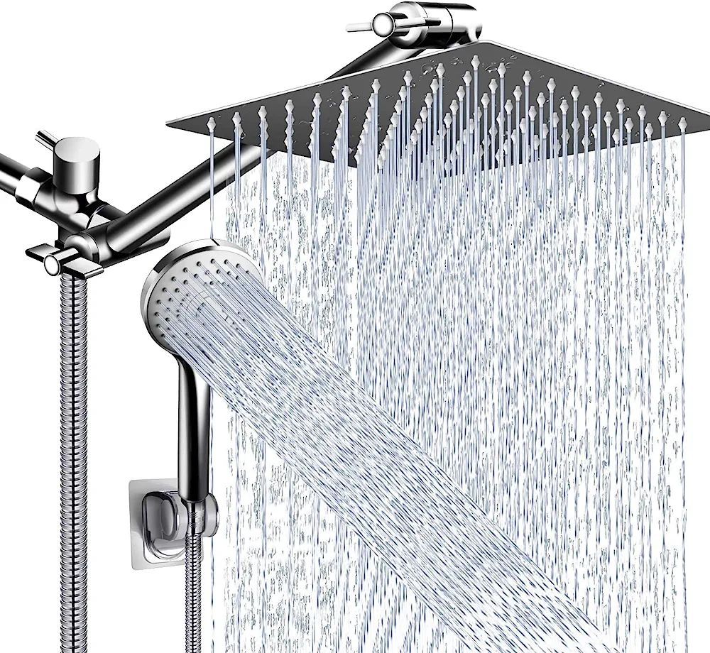 Shower Head Combo,10 Inch High Pressure Rain Shower Head with 11 Inch Adjustable Extension Arm an... | Amazon (US)