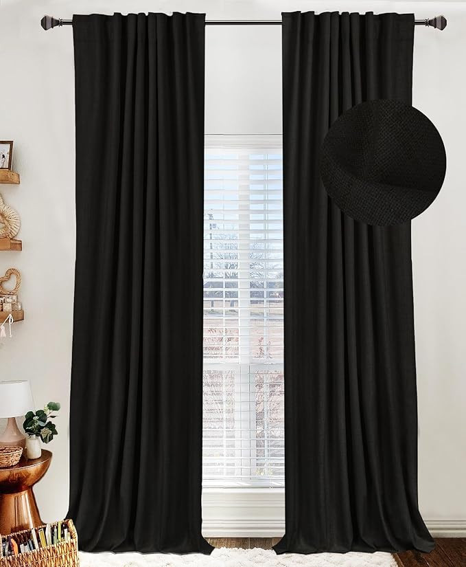 100% Blackout Shield Linen Blackout Curtains for Bedroom 90 Inches Long,Back Tab/Rod Pocket Livin... | Amazon (US)