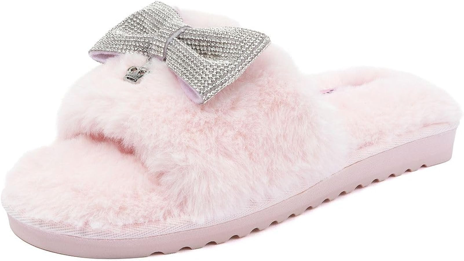 Juicy Couture Women's Plush Faux Fur Slippers – Cozy Open-Toe Slides, Soft Indoor/Outdoor House... | Amazon (US)