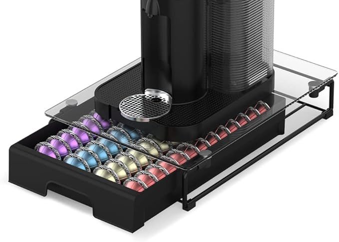 EVERIE Crystal Tempered Glass Top Organizer Drawer Holder Compatible with Nespresso Vertuo Capsul... | Amazon (US)