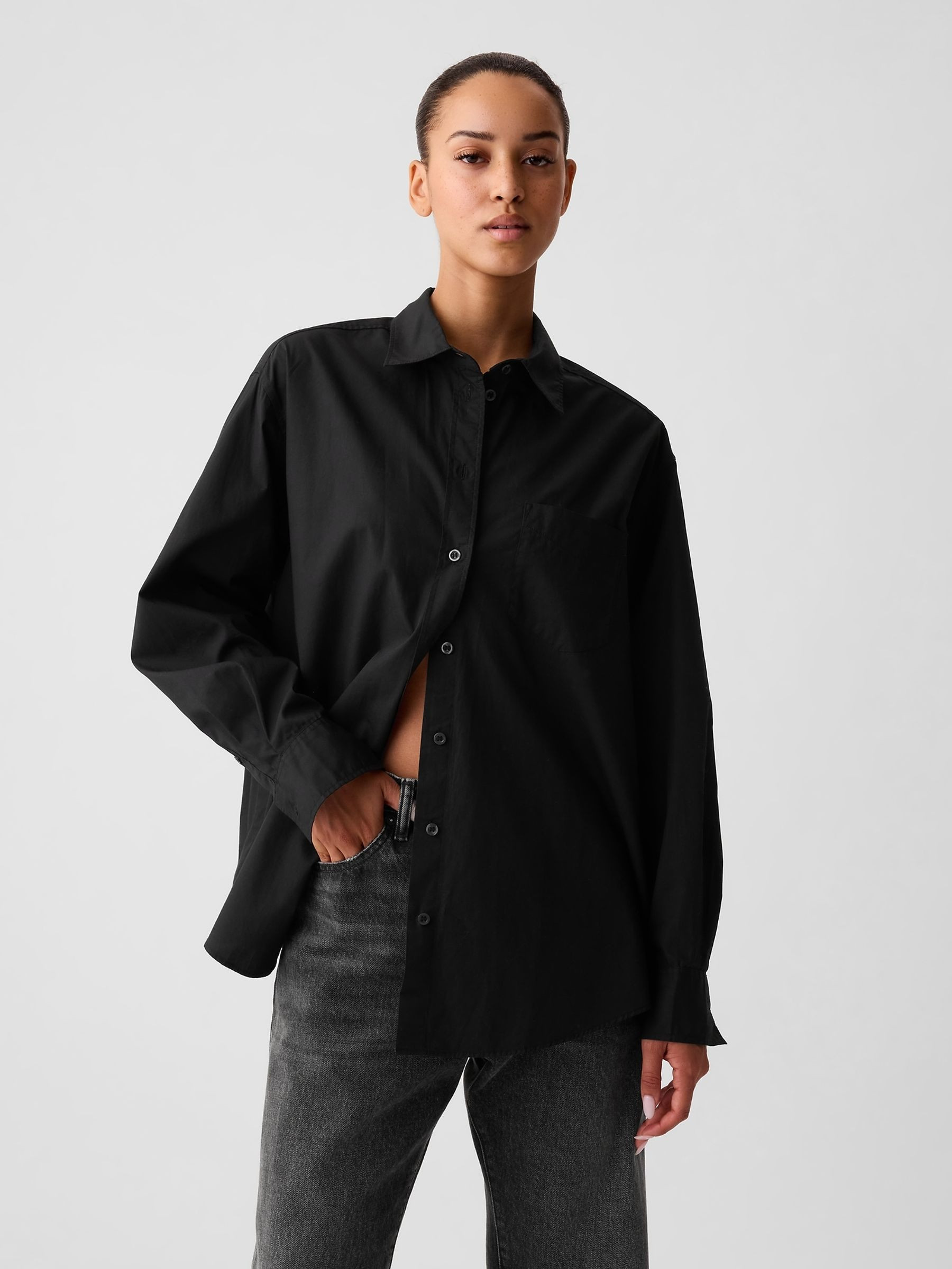 Black Cotton Poplin Big Shirt | Gap | GAP UK