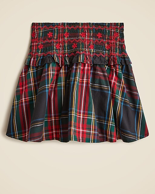 Girls' smocked skirt in tartan poplin | J. Crew US