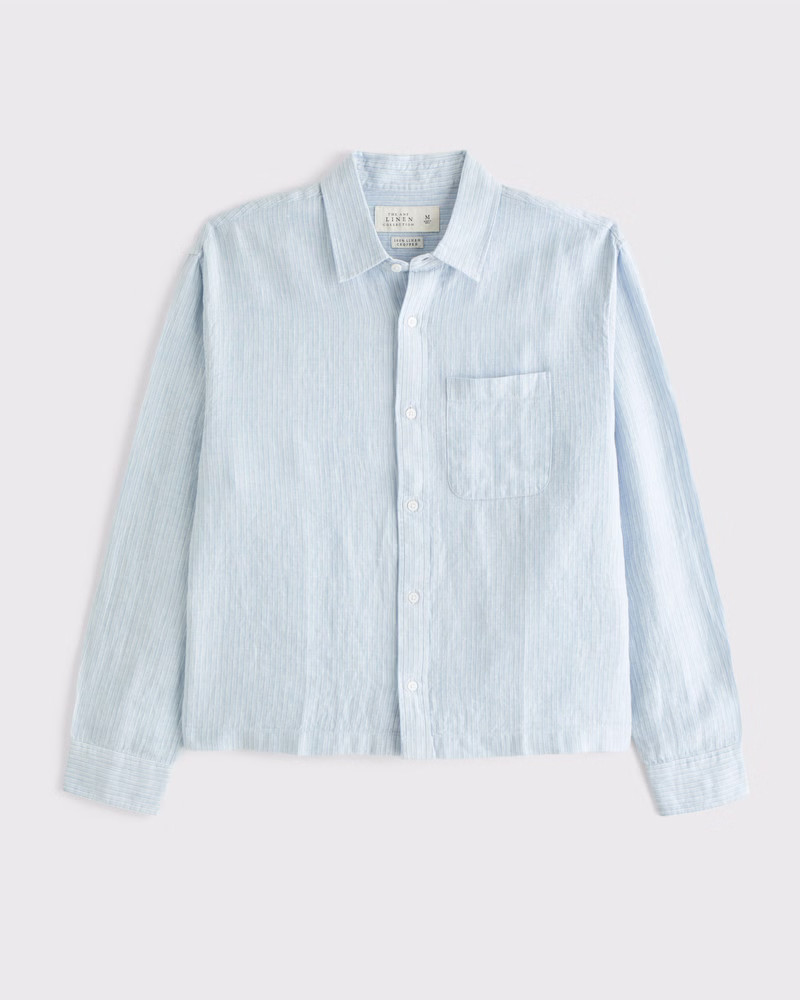 Men's Cropped Linen Button-Up Shirt | Men's Tops | Abercrombie.com | Abercrombie & Fitch (US)