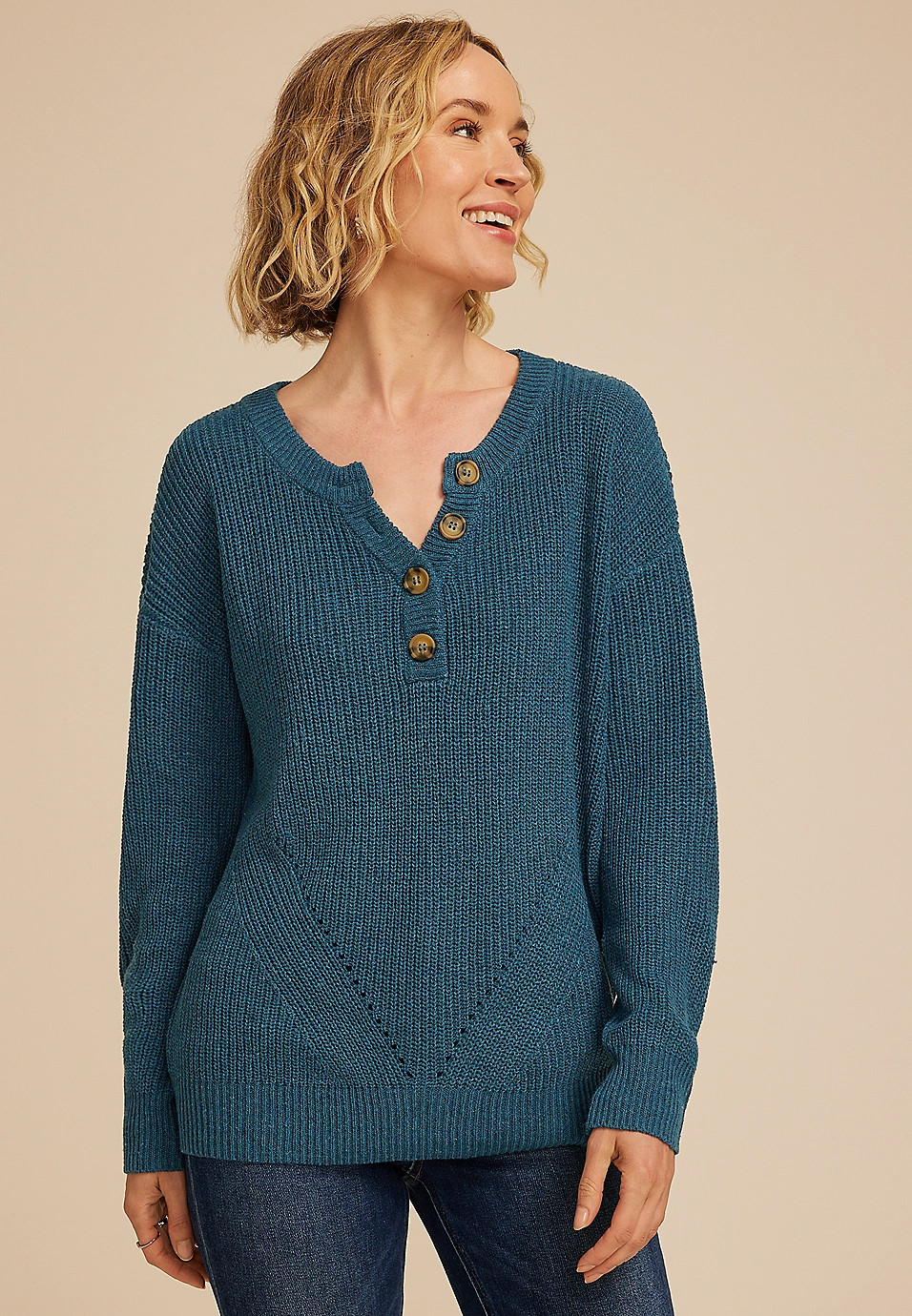 Slouchy Henley Sweater | Maurices