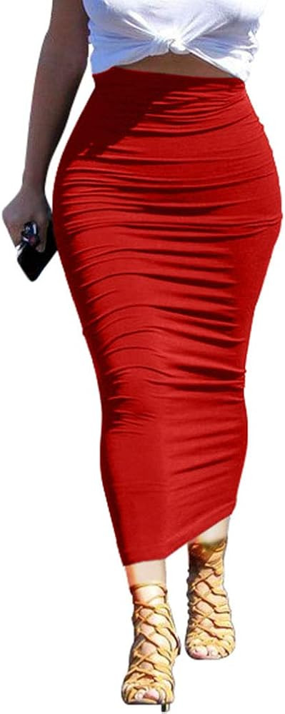 YMDUCH Women's Sexy Bodycon High Waist Stretchy Solid Work Pencil Skirts Dress | Amazon (US)