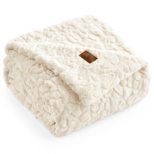 Cozy Bliss Faux Fur Throw Blanket for Couch, Fuzzy Soft Plush Thick Warm Fluffy Reversible Wave Textured Blanket for Sofa Bedroom Living Room, 55 * 70 Inches Cream White | Amazon (US)