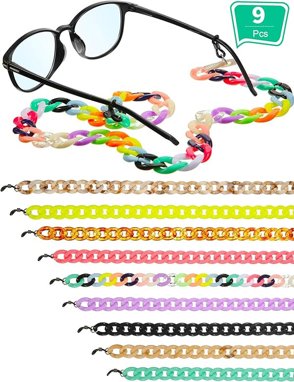 9 Pieces Acrylic Glasses Chain Reading Eyeglass Strap Sunglasses Holder Necklace Around Neck Eyew... | Amazon (US)