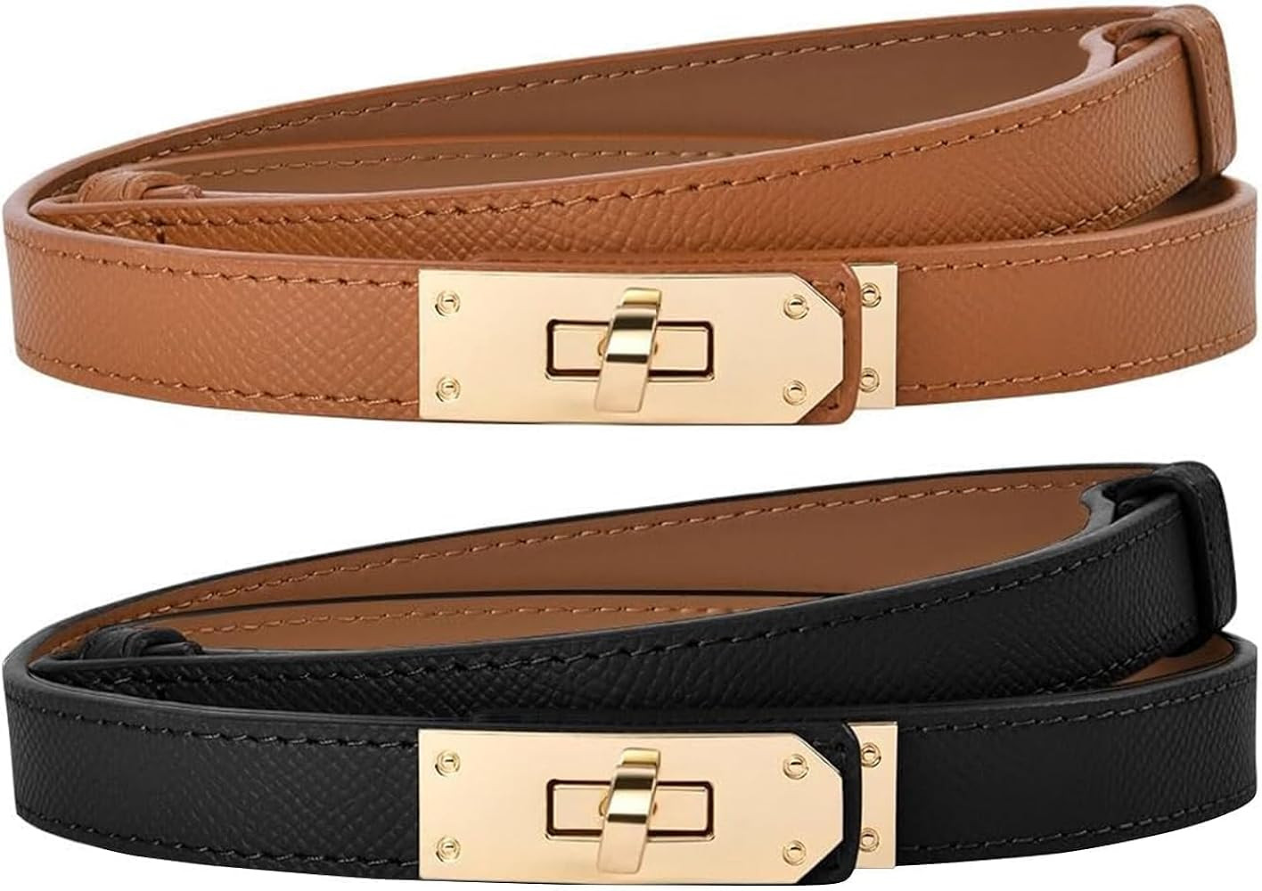 2PCS Adjustable Womens Belts for Jeans Dresses Slim Leather Stretch Belt Perfect Fit Everyday Cas... | Amazon (US)