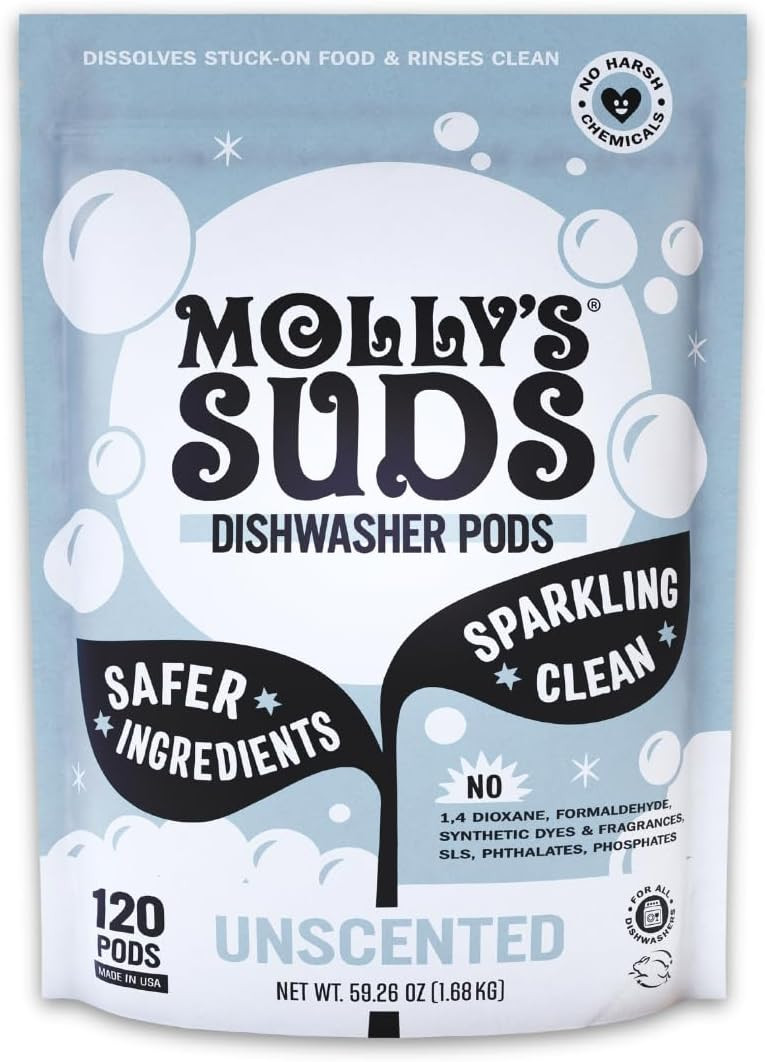 Molly's Suds Dishwasher Pods | Clean Dishwasher Detergent, Cuts Grease & Rinses Clean (Residue-Fr... | Amazon (US)