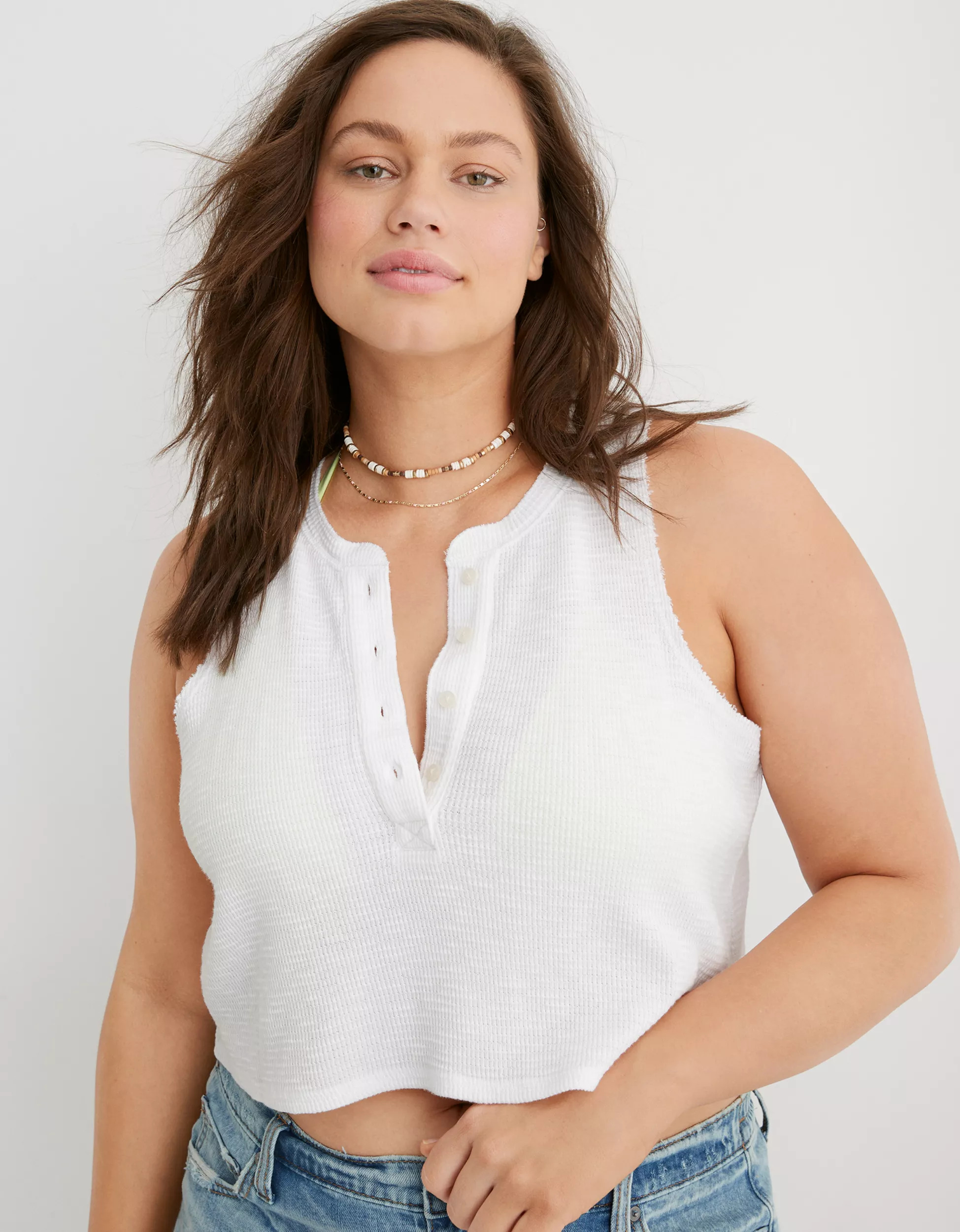 Aerie Sunspun Waffle Cropped Tank Top | Aerie