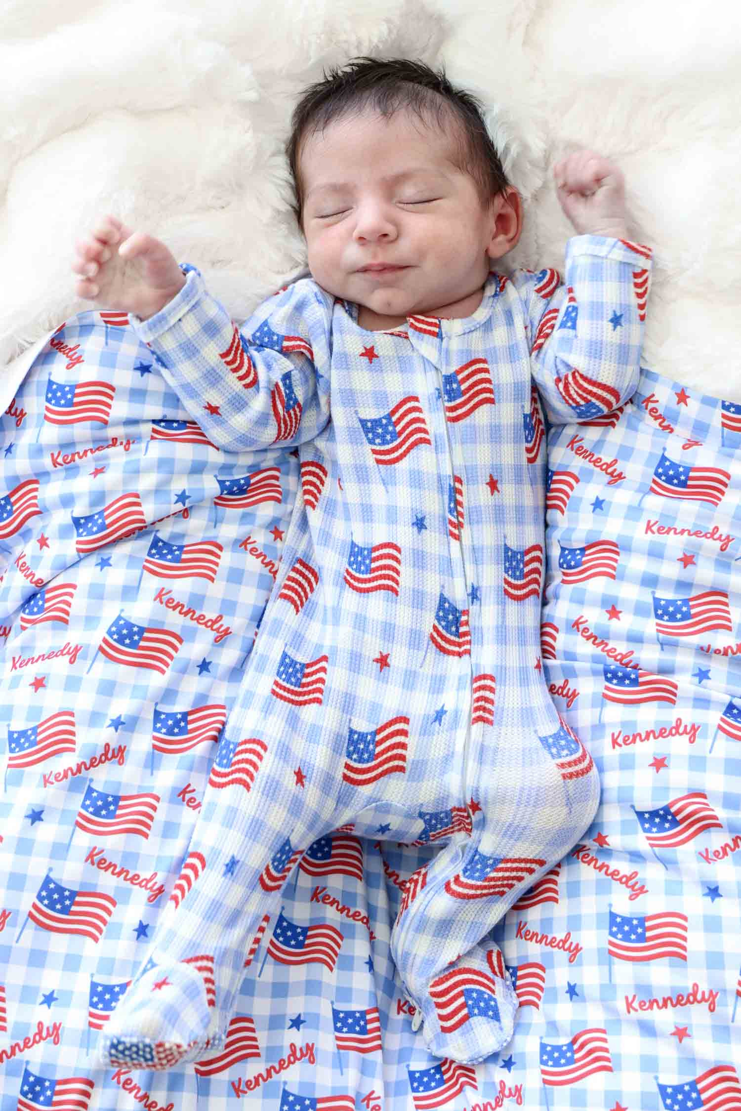 Bamboo Waffle Zipper Footie | Star-Spangled Picnic | Caden Lane
