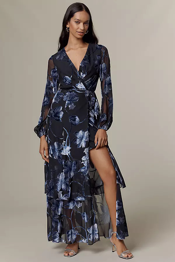 Long-Sleeve V-Neck Wrap Midi Dress | Anthropologie (US)