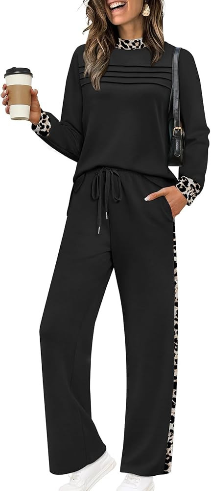 WIHOLL Two Piece Sets for Women Fall Travel Vacation Outfits Long Sleeve Lounge Sets Side Slit Wi... | Amazon (US)
