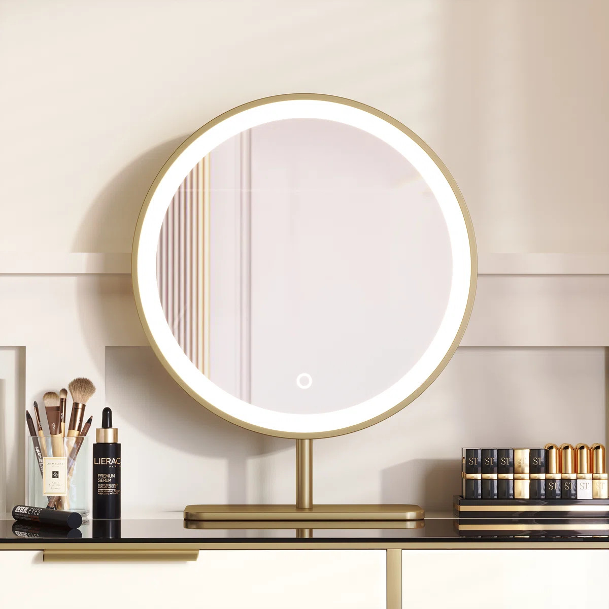 Make Up Round LED Mirror,Touch Swith Standing Vanity Mirror | Wayfair North America
