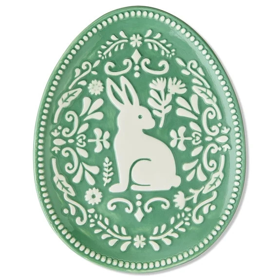 Dolomite Oval Bunny Plate Decoration, Green and White, 6.5" x 8", Easter by Way To Celebrate | Walmart (US)