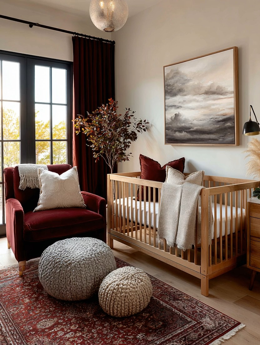 The perfect baby room is comfortable for both baby and mom.

Create a soft, elegant, warm nursery with a natural wooden crib and a rich burgundy lounge chair where you’ll spend most of your time — feeding, soothing, watching… and honestly, just staring at your baby while they sleep.

Pair it with floor-to-ceiling velvet curtains to add depth and that cozy, cocoon-like feeling. The warm red tones aren’t just beautiful — babies are naturally drawn to deeper reds and bold contrasts. Don’t be surprised if your little one stares at the curtains or your chair with fascination.

Design tip:
Place your lounge chair right beside the crib. Beyond nighttime feeds, you’ll want that seat for the quiet moments — the slow mornings, the deep breaths, the long gazes. Comfort matters for you too.

A baby’s room should feel safe, nurturing, and beautiful — for both of you.

#NurseryDesign #BabyRoomDecor #WarmInteriors #ElegantHome 

 #LTKHome