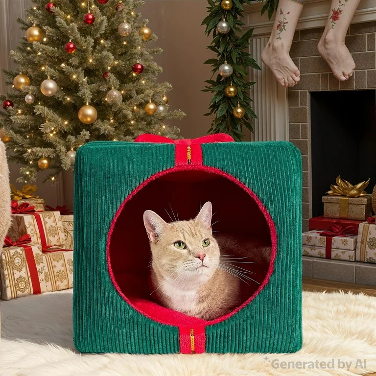 Vibrant Life Christmas Gift Small Holiday Pet Bed, Red and Green, 16" x 15" x 16" | Walmart (US)