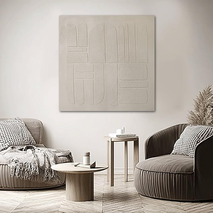 SHEYOYE 40x40 Inch Neutral Abstract Wall Art – Beige and Cream Geometric Square Canvas Artwork ... | Amazon (US)