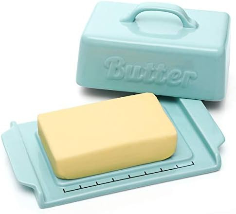 DOWAN Butter Dish with Lid - Covered Butter Dish with Wooden Knife and Groove Design, Large Porce... | Amazon (US)