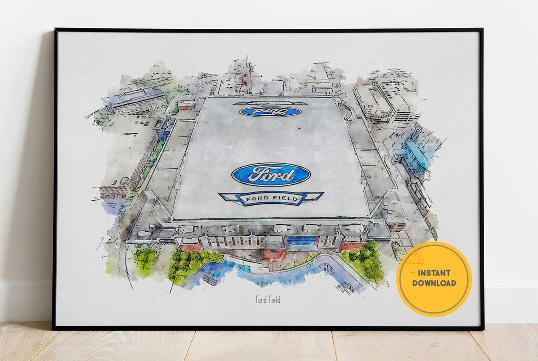 Detroit Lions Poster, Ford Field Stadium Print, Watercolour Wall Decor, Football Poster, Groomsme... | Etsy (US)