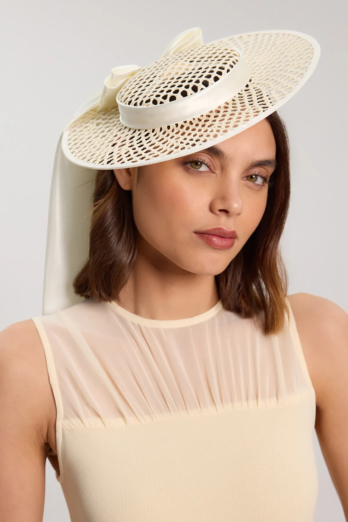 Ivory Crochet Satin Bow Fascinator | Karen Millen | Karen Millen