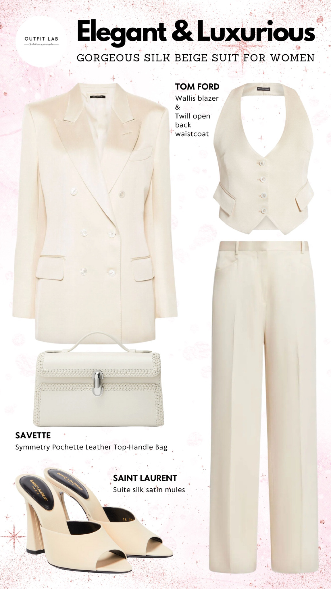 Gorgeous Silk Beige Suit for Women: Elegant & Luxurious – Shop Now!

Indulge in luxury with this gorgeous silk beige suit for women. Featuring elegant Tom Ford trousers, a matching waistcoat, and a chic blazer for a perfectly tailored look. Pair it with stylish Saint Laurent mules and complete the ensemble with a sleek Savette pochette. Perfect for any sophisticated occasion, this outfit exudes elegance and timeless style. Shop now to elevate your wardrobe with this stunning silk suit!

#LTKWorkwear #LTKWedding #LTKStyleTip