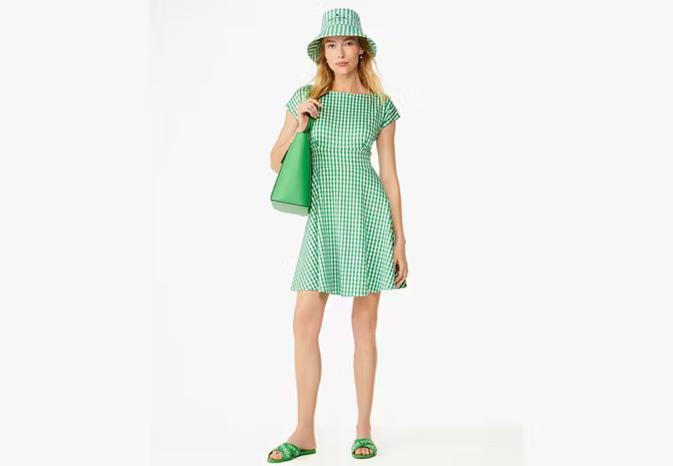 Kate Spade Jazzy Gingham Ponte Fiorella Dress, Fresh Greens - XL | Kate Spade Outlet