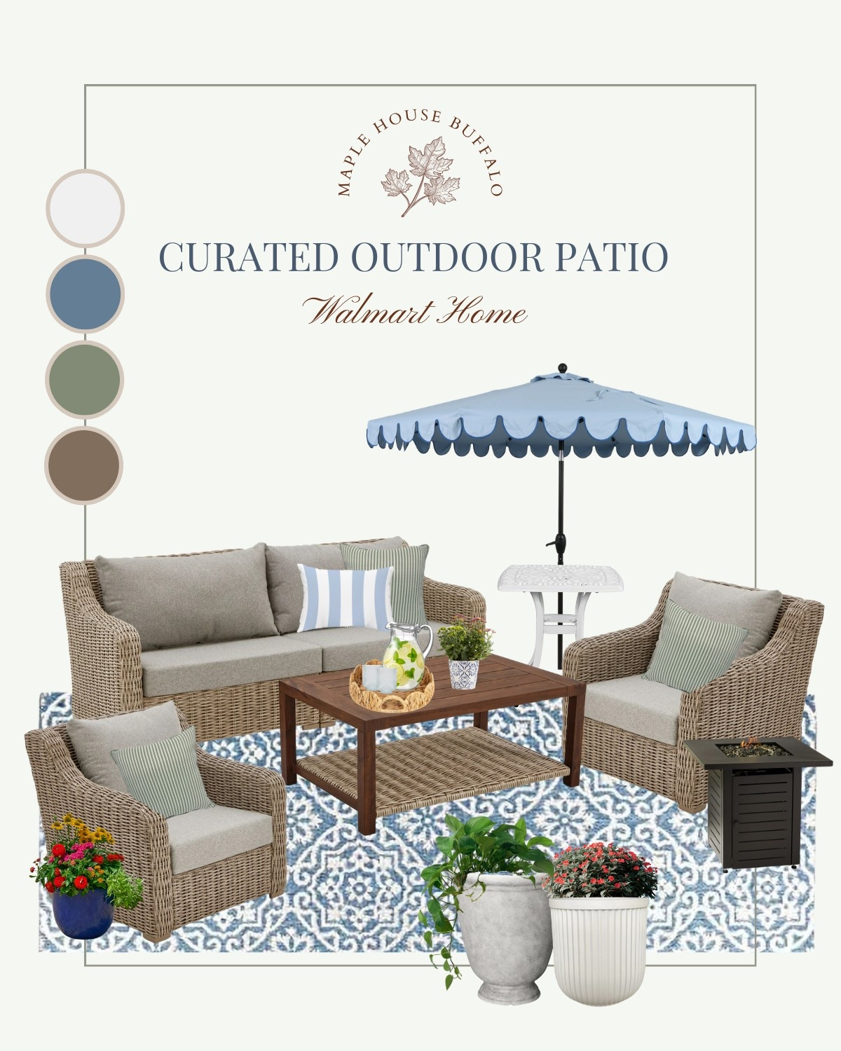This patio design was inspired by my love for blue & white - and summer! It’s cozy, sophisticated, inviting, and budget friendly. How pretty is the scalloped blue umbrella?!

#LTKStyleTip #LTKHome #LTKSummerEdit