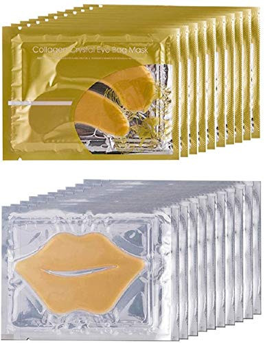 Theshiry 10 Pairs Collagen Crystal Eye Mask and 10 Pcs Collagen Crystal Lip Mask, Anti Aging Eye and Lip Mask, Collagen Crystal Mask Set (Gold) | Amazon (US)