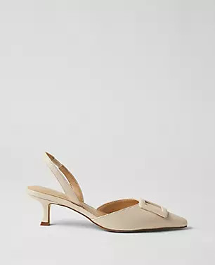 Buckle Pointy Toe Leather Slingback Pumps | Ann Taylor