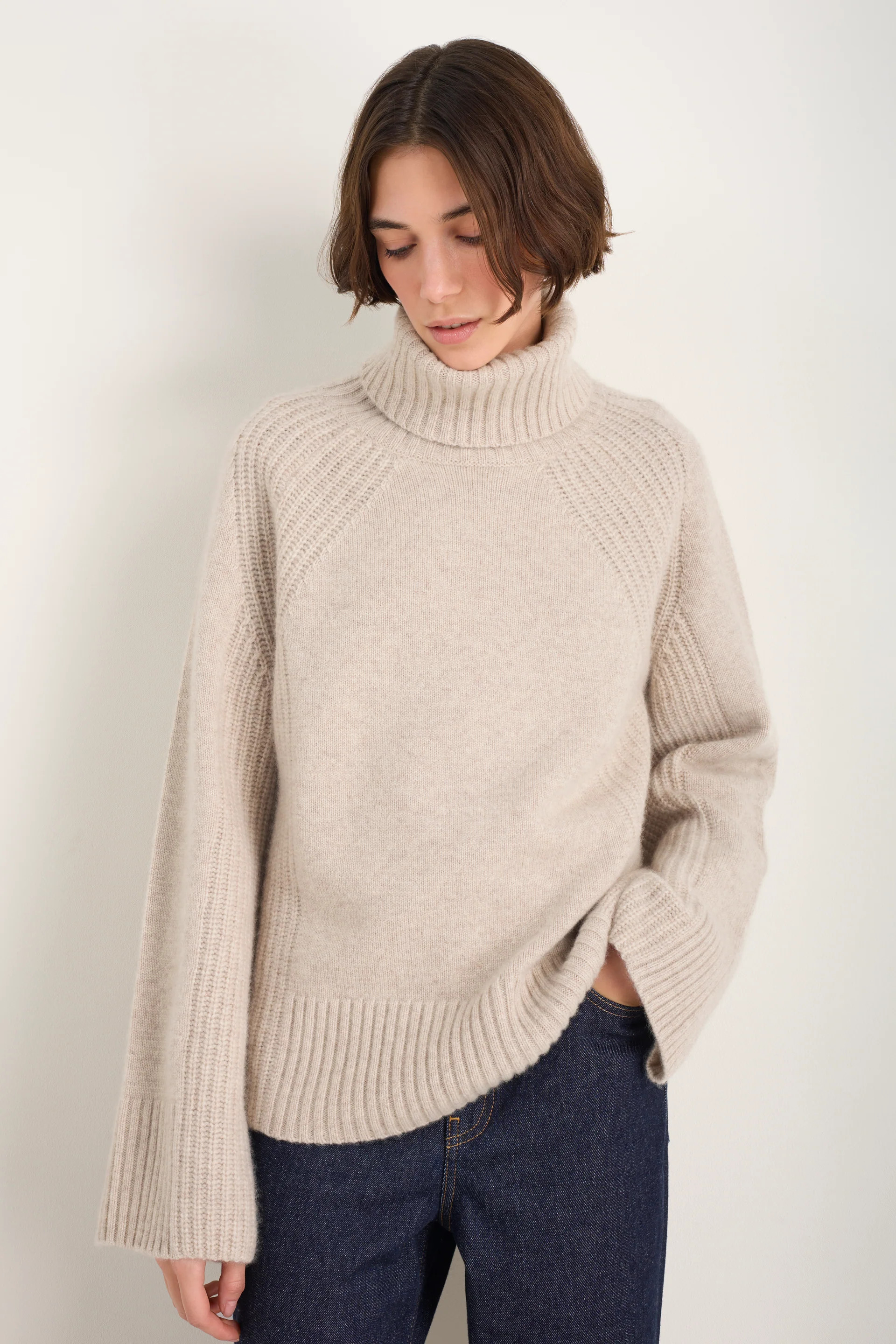 Carolina Roll Neck Jumper - Oat Melange | WYSE London