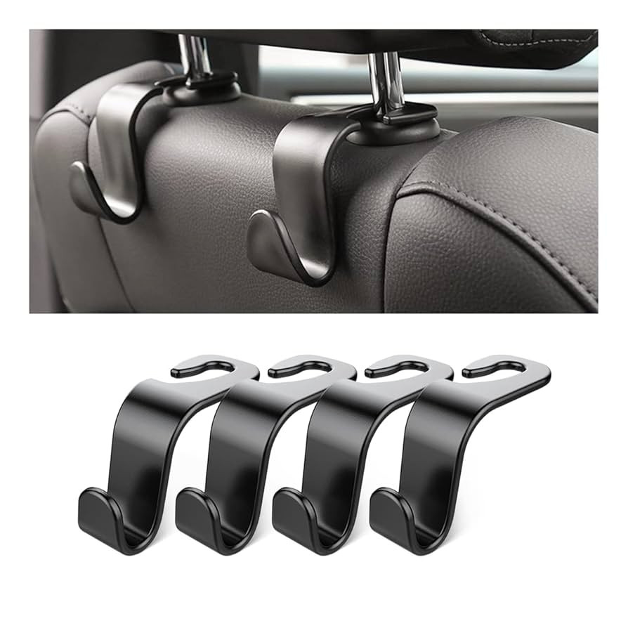 Car Back Seat Headrest Hooks, 4 Pack Black Stylish Back Seat Hanger for Car Handbag Clothes Coats... | Amazon (US)