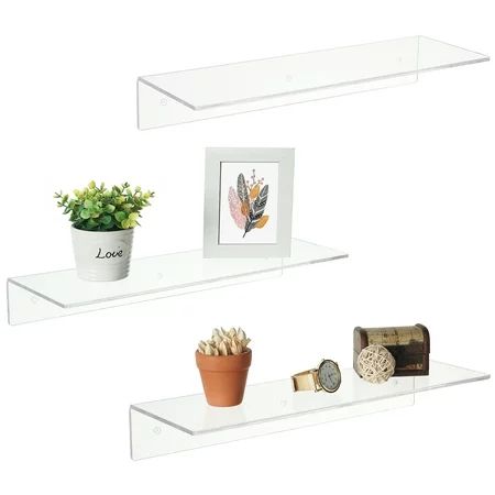 Wall-Mounted Clear Acrylic 17-Inch Floating Shelves, Set of 3 | Walmart (US)