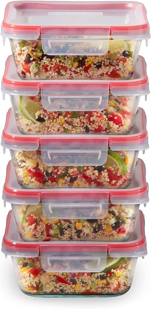 Pyrex Freshlock 5-Pack (4-Cup) Glass Food Storage Containers Set, Airtight & Leakproof Locking Li... | Amazon (US)