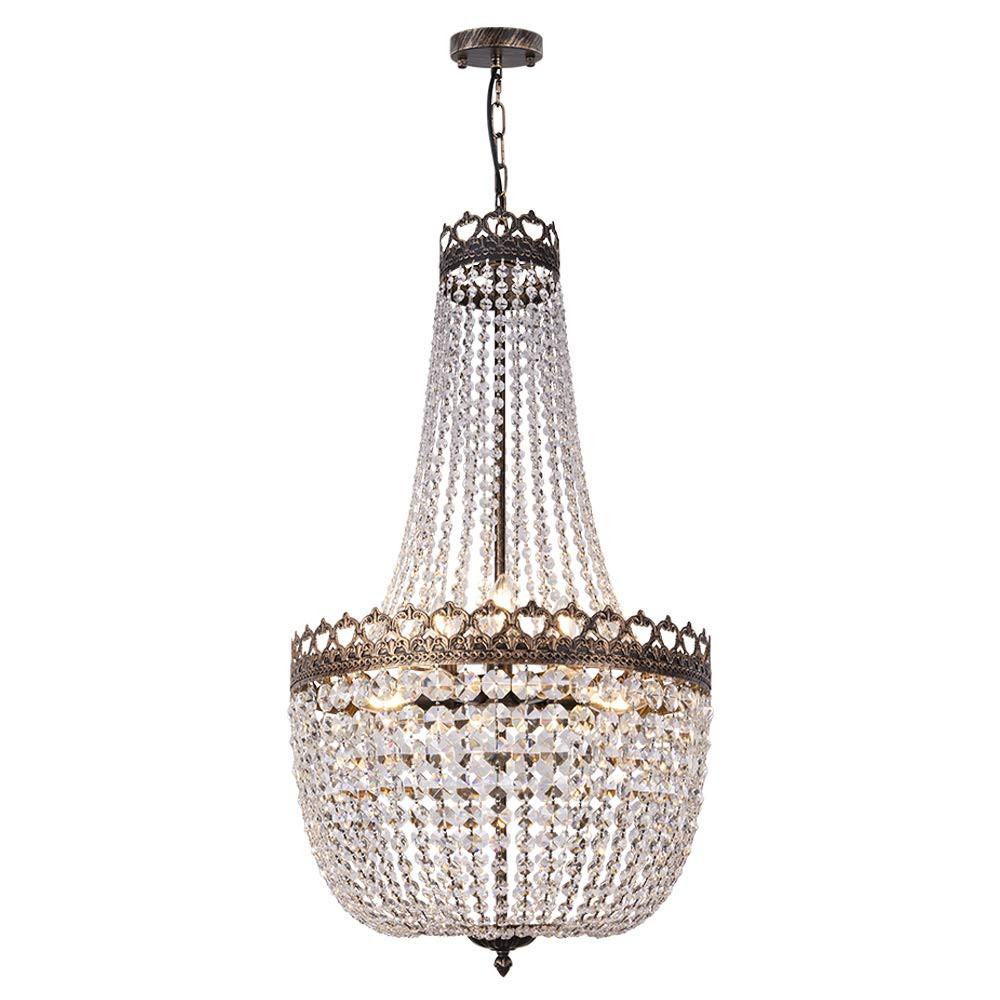 Wellmet Crystal Chandelier Lights, 9 Lights French Empire Chandelier Lighting High Ceiling Hangin... | Amazon (US)