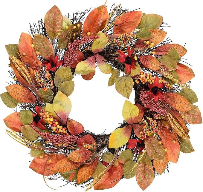 Lvydec Artificial Maple Leaves Fall Wreath Clearance - 18 Inch Autumn Wreath with Colorful Maple ... | Amazon (US)