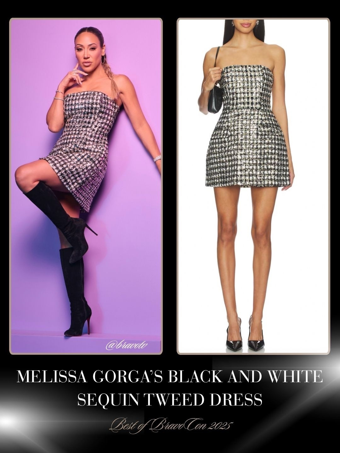 Melissa Gorga’s Black and White Sequin Tweed Dress 📸 = @bravotv 