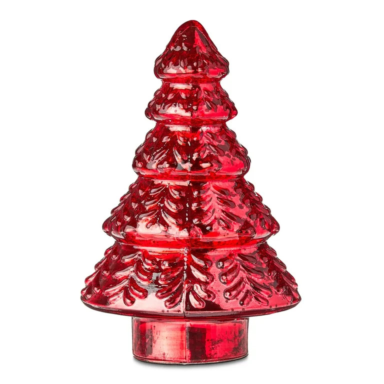 Glass Christmas Tree Tabletop Decoration, Red, 7", by Holiday Time | Walmart (US)