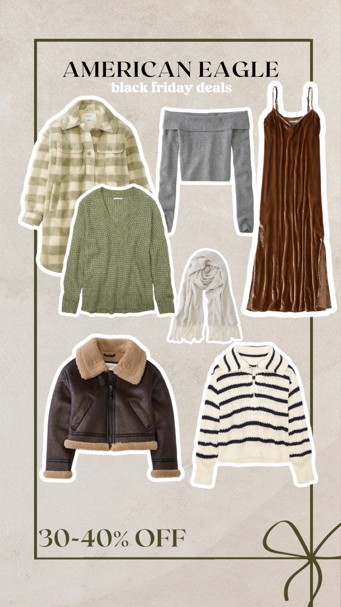 30-40% off at American eagle!



#LTKGiftGuide #LTKfindsunder100 #LTKCyberWeek